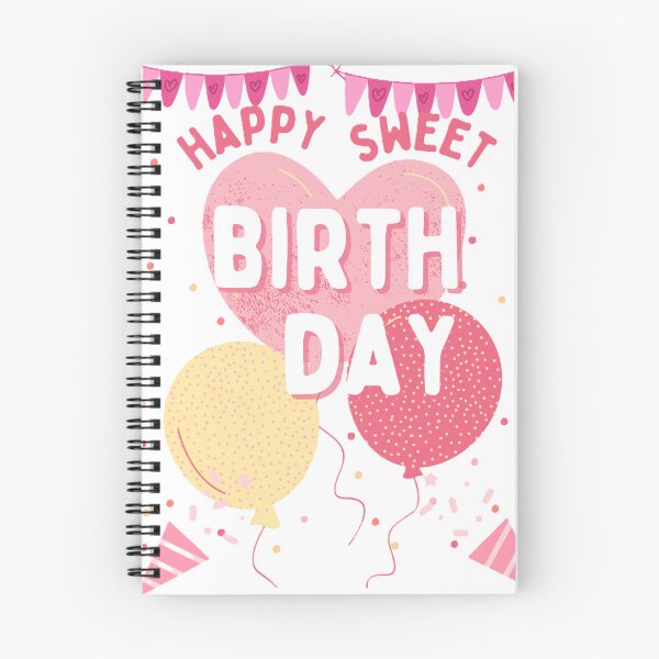 Aperçu de l'œuvre Joyeux anniversaire ! Graphisme avec cœur rose et ballons créée et vendue par uniqueTee-Arts.