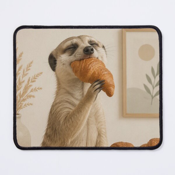 Item preview, Hygge Meerkat & Croissant "DELICIOUS" Portrait designed and sold by NickWhittleArt.