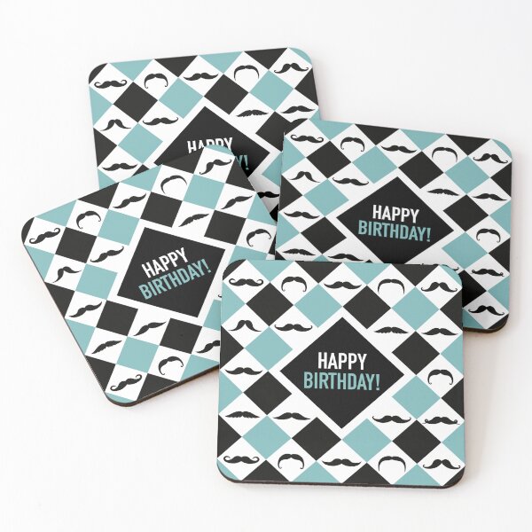 Item preview, Happy Birthday! Mustaches Mint Green, Black and White designed and sold by Pinkdeer Designs.