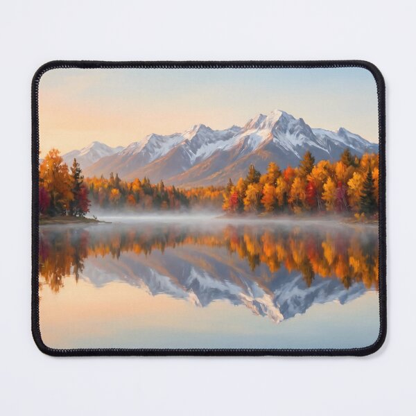 Item preview, Autumn Lake Mirror Reflection Golden Hour Painting designed and sold by ArtAmbience.