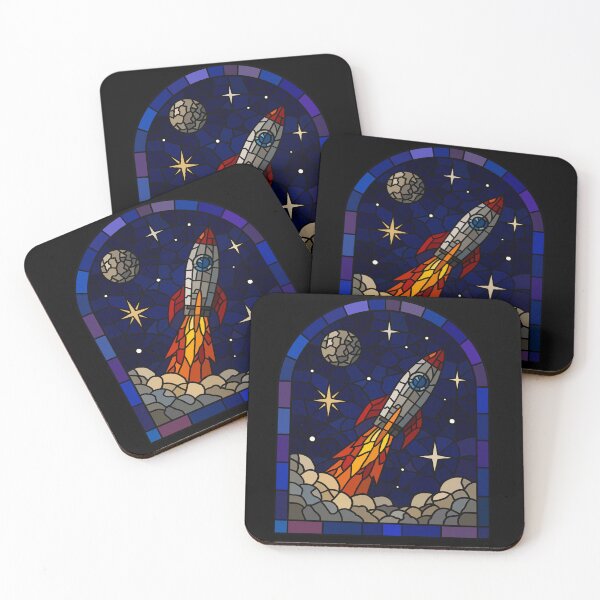 Item preview, Stained glass space scene rocket designed and sold by Sticker32123.