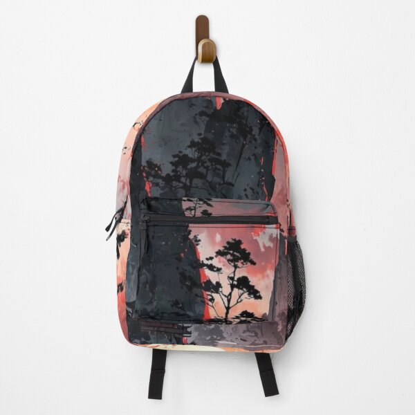 Item preview, Red Sunset Japanese Mountain Landscape — Asian Ink Wash Style Wall Art designed and sold by LYAN-STORE.