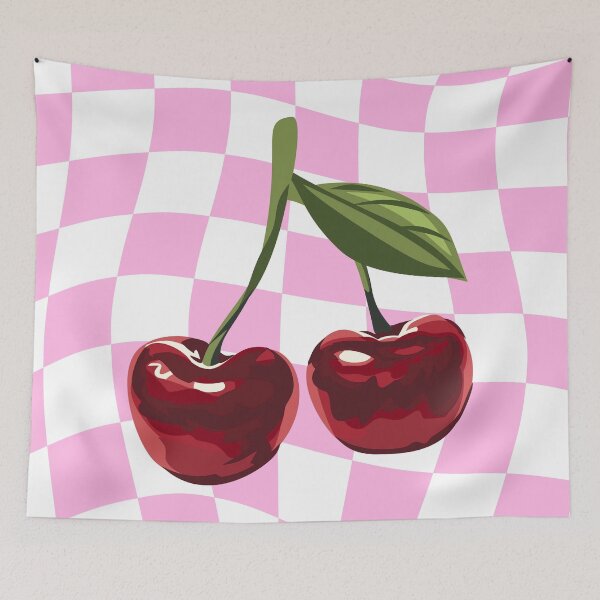 Item preview, Retro Cherries Pink Checkerboard Aesthetic designed and sold by jianina-alondra.
