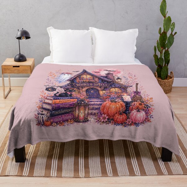 Item preview, Books & Spells Witchy Halloween Cottage Ghost Cat Pumpkin Magical Art designed and sold by DianaVape.