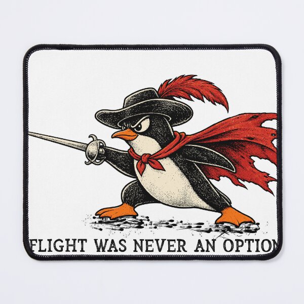 Item preview, Flight Was Never an Option, Funny Penguin With Sword Vintage Warrior Illustration designed and sold by TEEDESIGMSTUDIO.