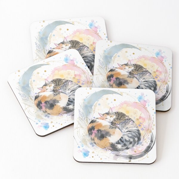 Item preview, Three Cats in a Dreamy Watercolor Garden designed and sold by アミヤジャ.