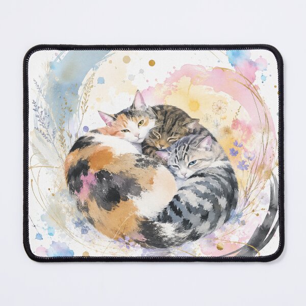 Item preview, Three Cats in a Dreamy Watercolor Garden designed and sold by アミヤジャ.