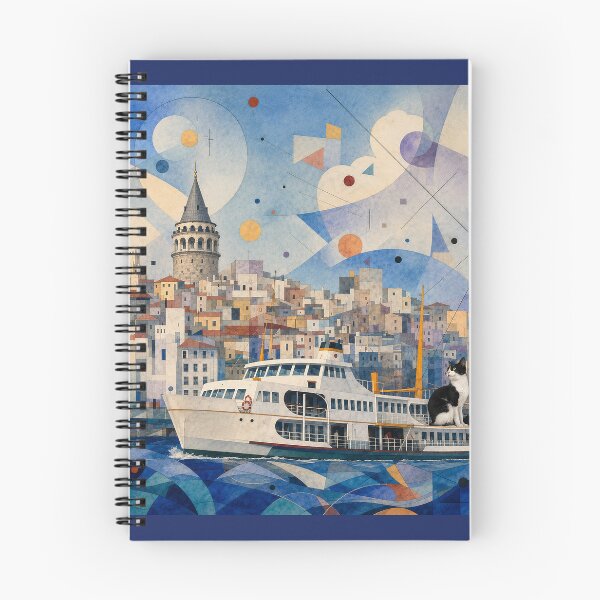 Item preview, Istanbul Cat and Ferry – Geometric Watercolor Cityscape designed and sold by Pacika.