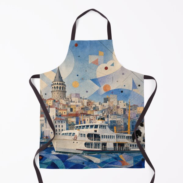 Item preview, Istanbul Cat and Ferry – Geometric Watercolor Cityscape designed and sold by Pacika.