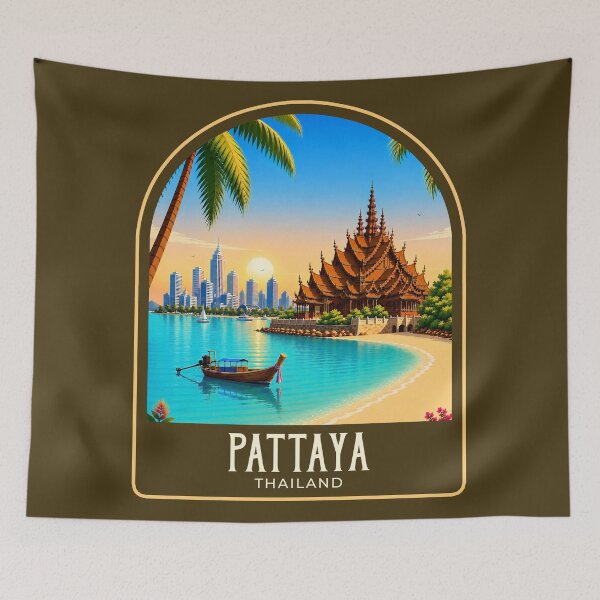 Item preview, Pattaya Vintage Travel Illustration designed and sold by HomeLivingCo.