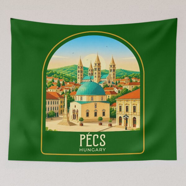 Item preview, Pécs Vintage Travel Illustration designed and sold by HomeLivingCo.