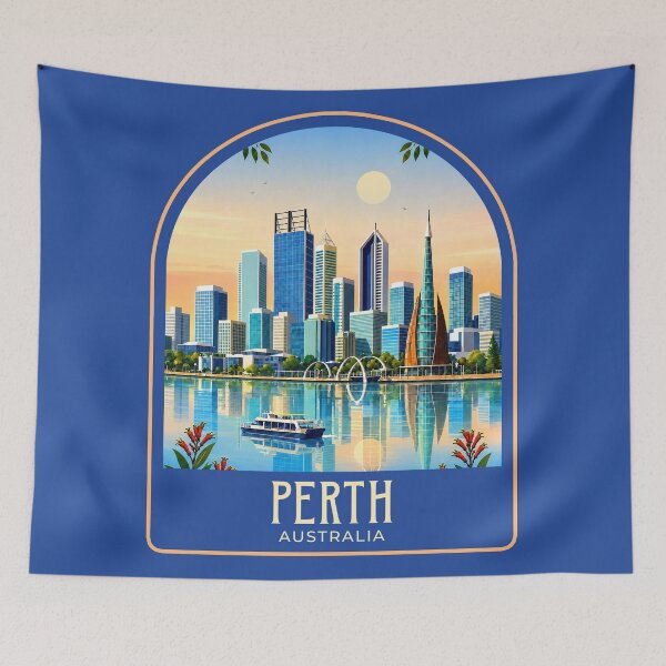 Item preview, Perth Vintage Travel Illustration designed and sold by HomeLivingCo.