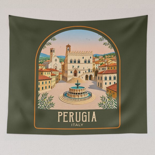 Artikelvorschau, Perugia Vintage Reiseillustration entworfen und verkauft von HomeLivingCo.