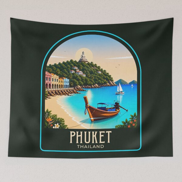 Item preview, Phuket Vintage Travel Illustration designed and sold by HomeLivingCo.