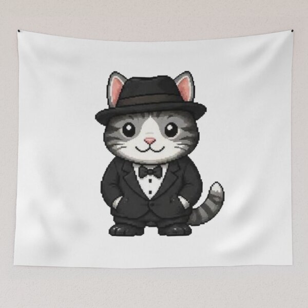 Item preview, Classy Pixel Cat – Funny Retro Kitty in Tuxedo designed and sold by Icareis-Studios.