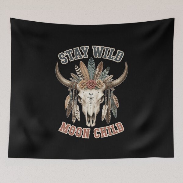 Item preview, Boho Bull Skull Stay Wild Moon Child Boho Halloween designed and sold by emiliacreations.