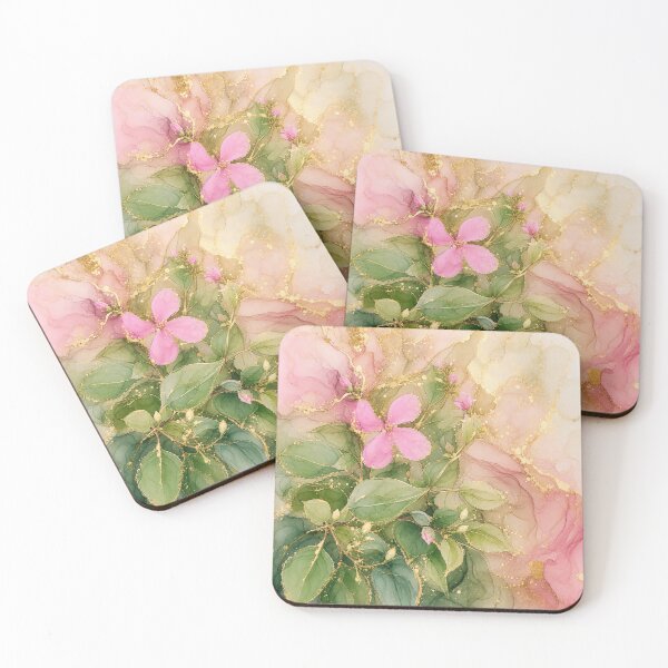 Item preview, Pink Melastoma and Gold Leaves Digital Watercolor designed and sold by AneissPiaf.