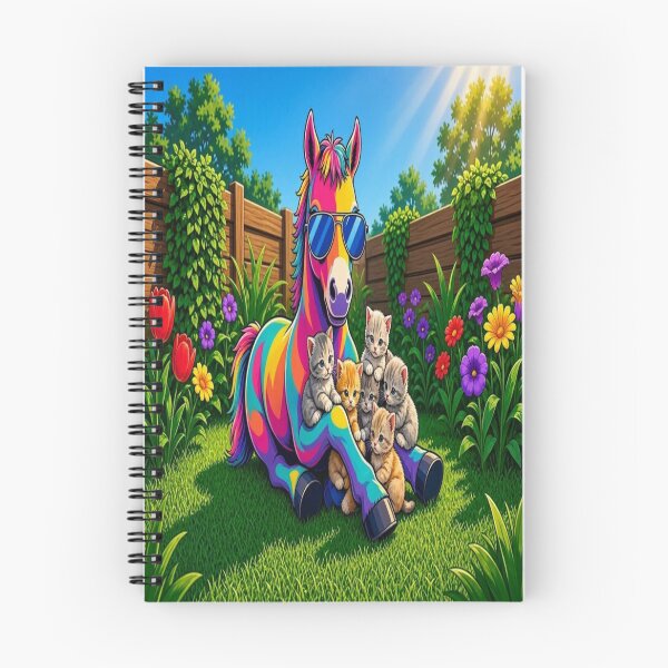 Item preview, Cute Rainbow Horse with Tiny Kittens in Garden Pop Art - Tugy designed and sold by Breezes-of-Ida.
