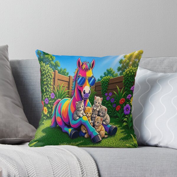 Item preview, Cute Rainbow Horse with Tiny Kittens in Garden Pop Art - Tugy designed and sold by Breezes-of-Ida.