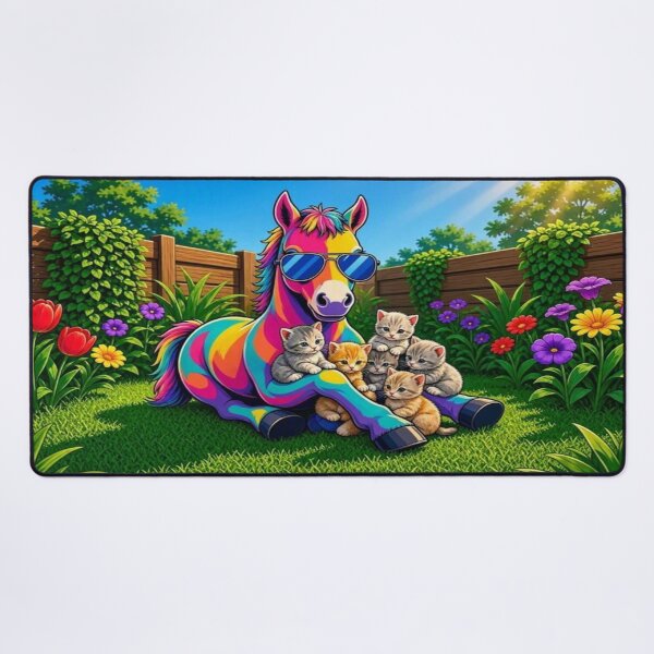 Item preview, Cute Rainbow Horse with Tiny Kittens in Garden Pop Art - Tugy designed and sold by Breezes-of-Ida.