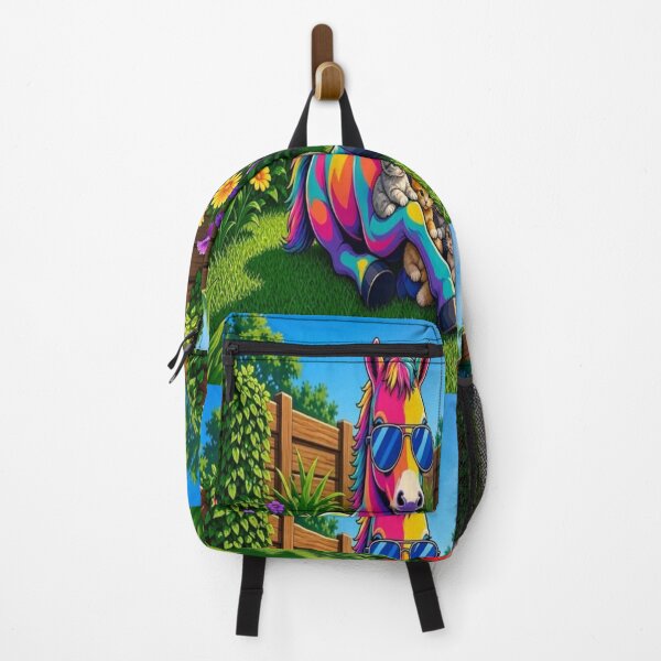 Item preview, Cute Rainbow Horse with Tiny Kittens in Garden Pop Art - Tugy designed and sold by Breezes-of-Ida.