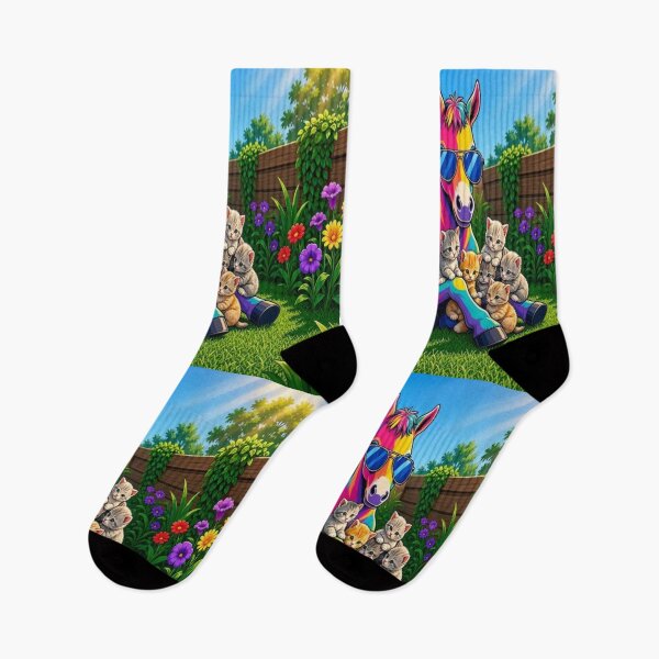 Item preview, Cute Rainbow Horse with Tiny Kittens in Garden Pop Art - Tugy designed and sold by Breezes-of-Ida.