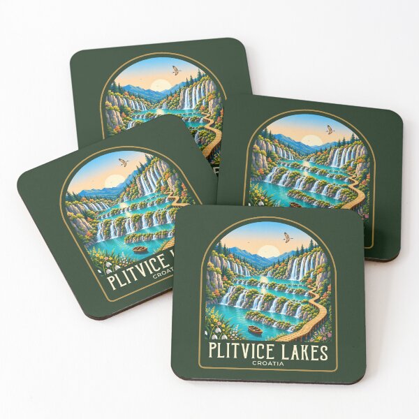 Item preview, Plitvice Lakes Vintage Travel Illustration designed and sold by HomeLivingCo.
