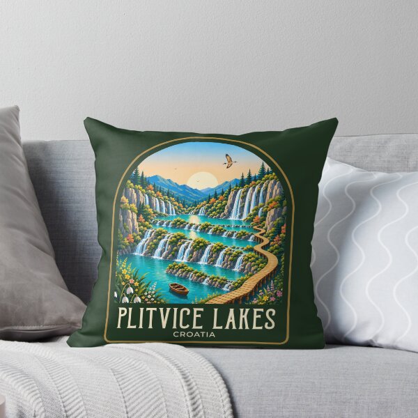 Item preview, Plitvice Lakes Vintage Travel Illustration designed and sold by HomeLivingCo.