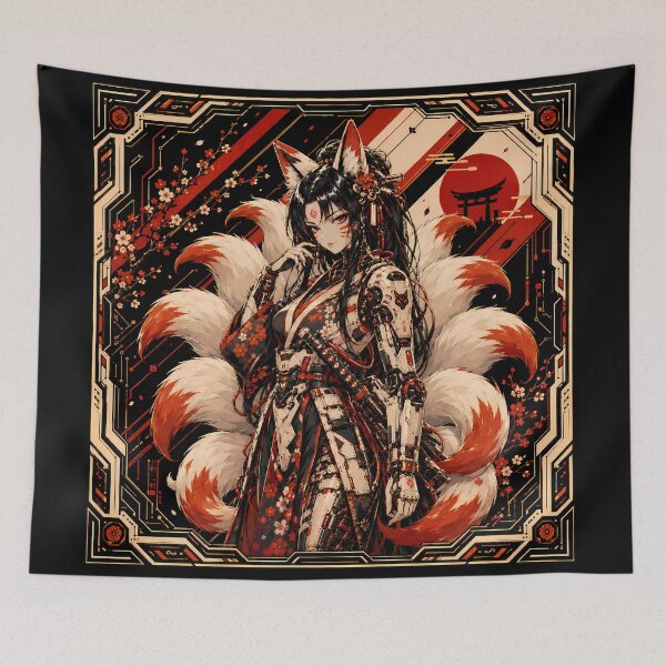 Item preview, Cyberpunk Kitsune Girl - Retro Anime Fox Spirit designed and sold by Apocalyptic Art Studio.