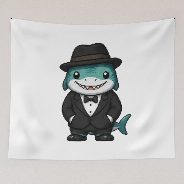 Item preview, Classy Pixel Shark – Funny Retro Ocean Predator in Tuxedo designed and sold by Icareis-Studios.