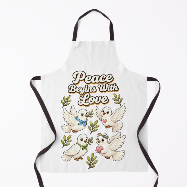Aperçu de l'œuvre La paix commence par l'amour – Motif inspirant de colombes mignonnes et de branches d'olivier créée et vendue par Cartoon art with a purpose ❤️ Supporting Althea’s friends .