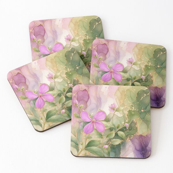 Item preview, Pink Flower Alcohol Ink Botanical Gold Leaf designed and sold by AneissPiaf.