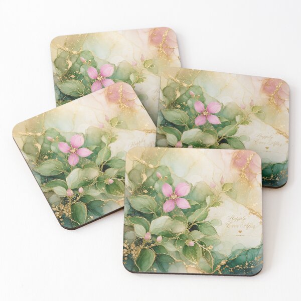 Item preview, Emerald Green Pink Floral Gold Marble Art designed and sold by AneissPiaf.
