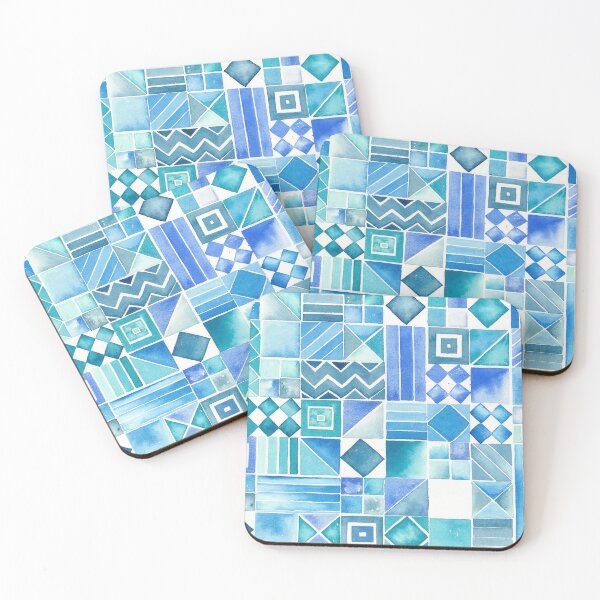 Item preview, Blue Watercolor Geometric Mosaic Tile Pattern designed and sold by Cobalt Blue Watercolors.