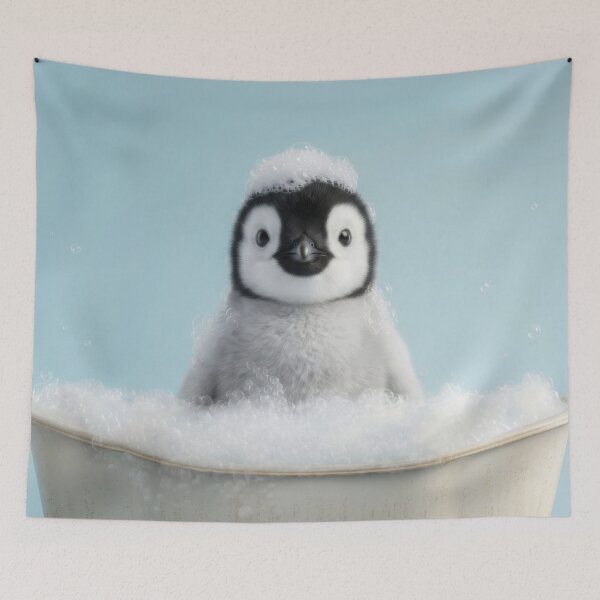 Item preview, Baby Penguin Bubble Bath Cute Nursery Bathroom Wall Art designed and sold by LazyOwlStore.