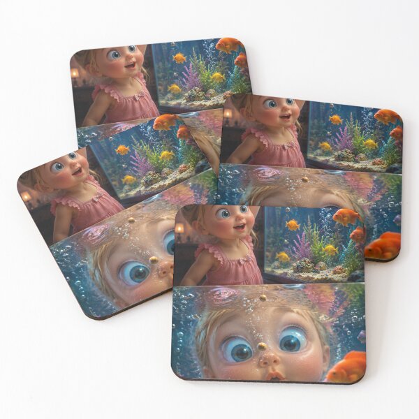 Item preview, Cute Little Girl Exploring a Magical Aquarium – Colorful Fish Underwater Fantasy Art designed and sold by Bhaskar Digital Art.