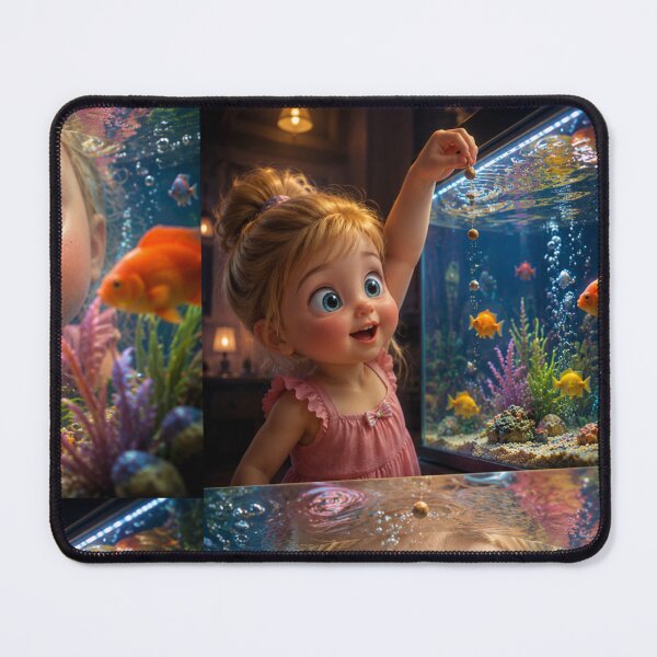Item preview, Cute Little Girl Exploring a Magical Aquarium – Colorful Fish Underwater Fantasy Art designed and sold by Bhaskar Digital Art.