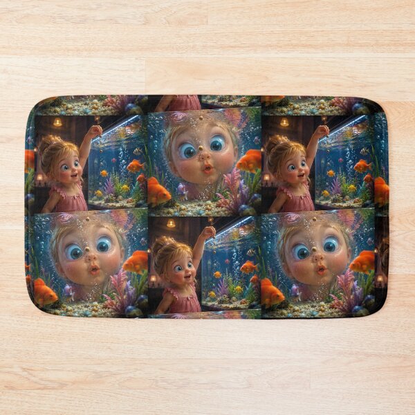 Item preview, Cute Little Girl Exploring a Magical Aquarium – Colorful Fish Underwater Fantasy Art designed and sold by Bhaskar Digital Art.