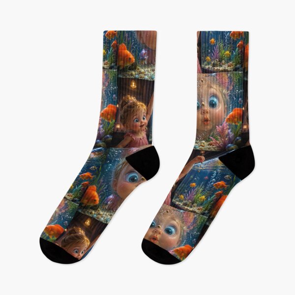 Item preview, Cute Little Girl Exploring a Magical Aquarium – Colorful Fish Underwater Fantasy Art designed and sold by Bhaskar Digital Art.