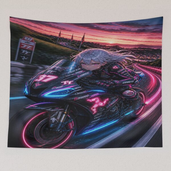 Item preview, Cyberpunk Anime Girl Racer - Isle of Man TT Road Racing designed and sold by JMAVILA ART.