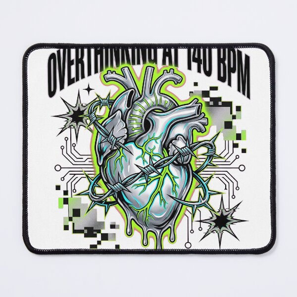 Item preview, Overthinking At 140 BPM Cyber Heart Rave Graphic Tee Design designed and sold by KIDEnia.