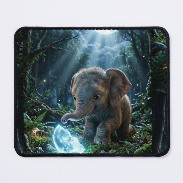 Item preview, Cute Baby Elephant in Enchanted Moonlit Forest – Magical Fantasy Wildlife Art designed and sold by Bhaskar Digital Art.