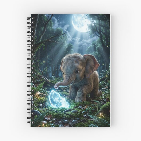 Item preview, Cute Baby Elephant in Enchanted Moonlit Forest – Magical Fantasy Wildlife Art designed and sold by Bhaskar Digital Art.