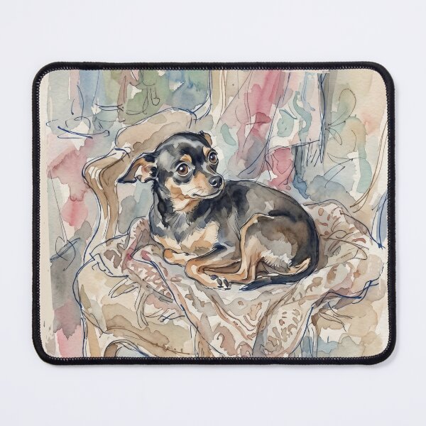 Item preview, Victorian Toy Terrier on Velvet Armchair - Expressive Watercolor Dog Art Print designed and sold by FreiherrPK.