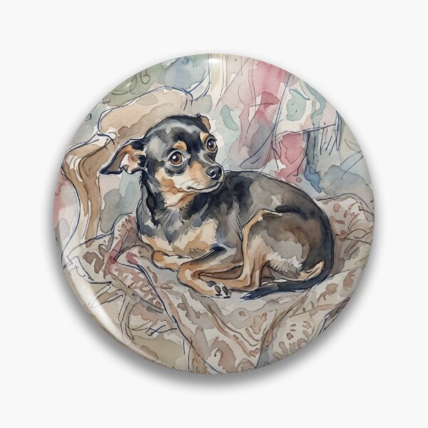 Item preview, Victorian Toy Terrier on Velvet Armchair - Expressive Watercolor Dog Art Print designed and sold by FreiherrPK.