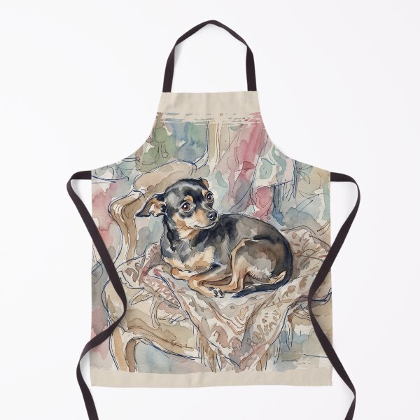 Item preview, Victorian Toy Terrier on Velvet Armchair - Expressive Watercolor Dog Art Print designed and sold by FreiherrPK.