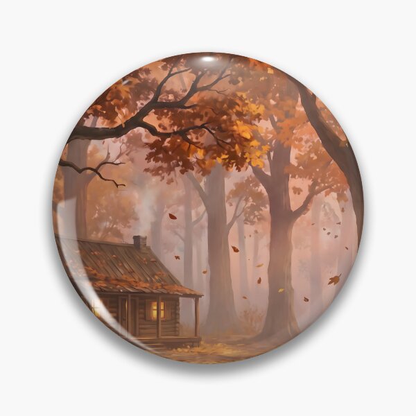 Item preview, Cozy Autumn Cabin Sunset Forest Painting designed and sold by ArtAmbience.