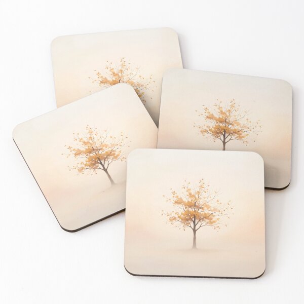 Item preview, Minimalist Golden Autumn Tree Foggy Painting designed and sold by ArtAmbience.