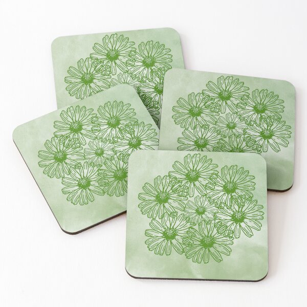 Item preview, Green Daisy Flower Botanical Line Art Pattern designed and sold by ​Jyoti Digital Artist.