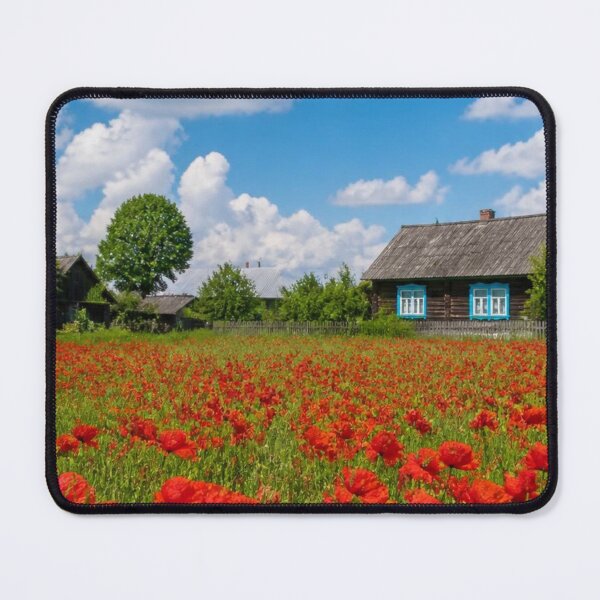 Item preview, Rustic Countryside Wooden House Red Poppy Field Landscape designed and sold by Broken143.